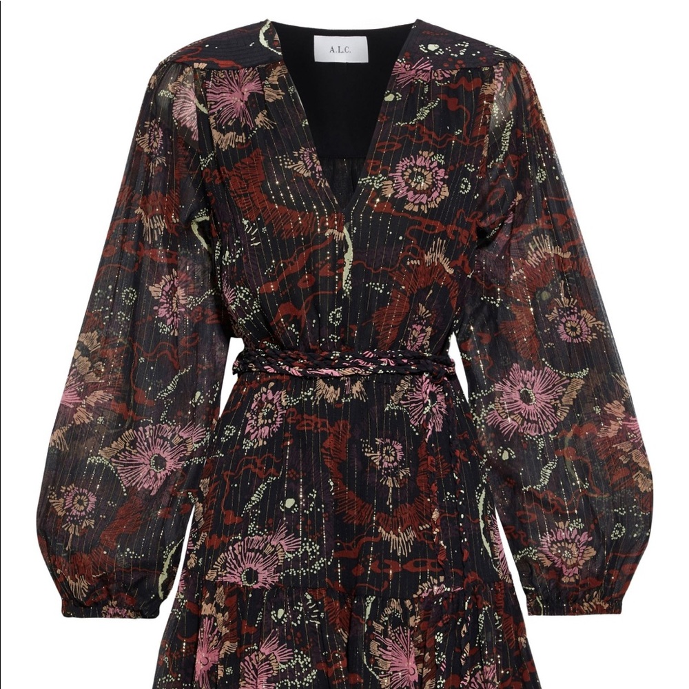 A.L.C. Esme Belted Printed Metallic Dress